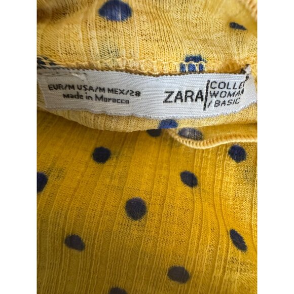 2/$25 Zara Medium Basic Yellow With Navy Polka Dots Blouse - Picture 3 of 11